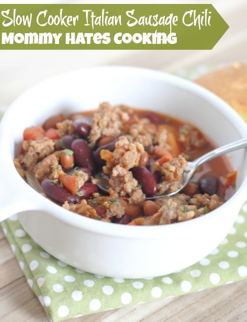 Slow Cooker Italian Sausage Chili I Mommy Hates Cooking #Johsonville #Sponsored