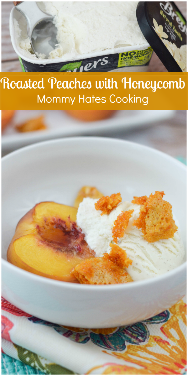 Roasted White Peaches with Honeycomb and Vanilla Ice Cream #Breyers150 #ad