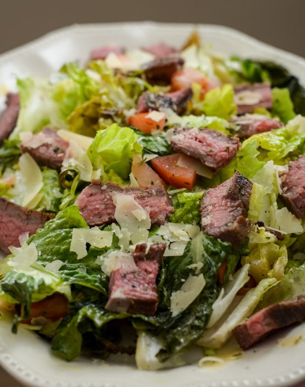 Grilled Romaine with Glazed Flank Steak