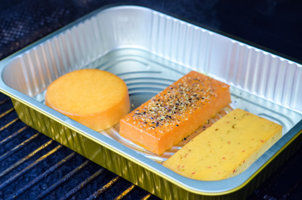 how to smoke cheese on a pellet grill using hard cheese - cheese in pan on pellet grill