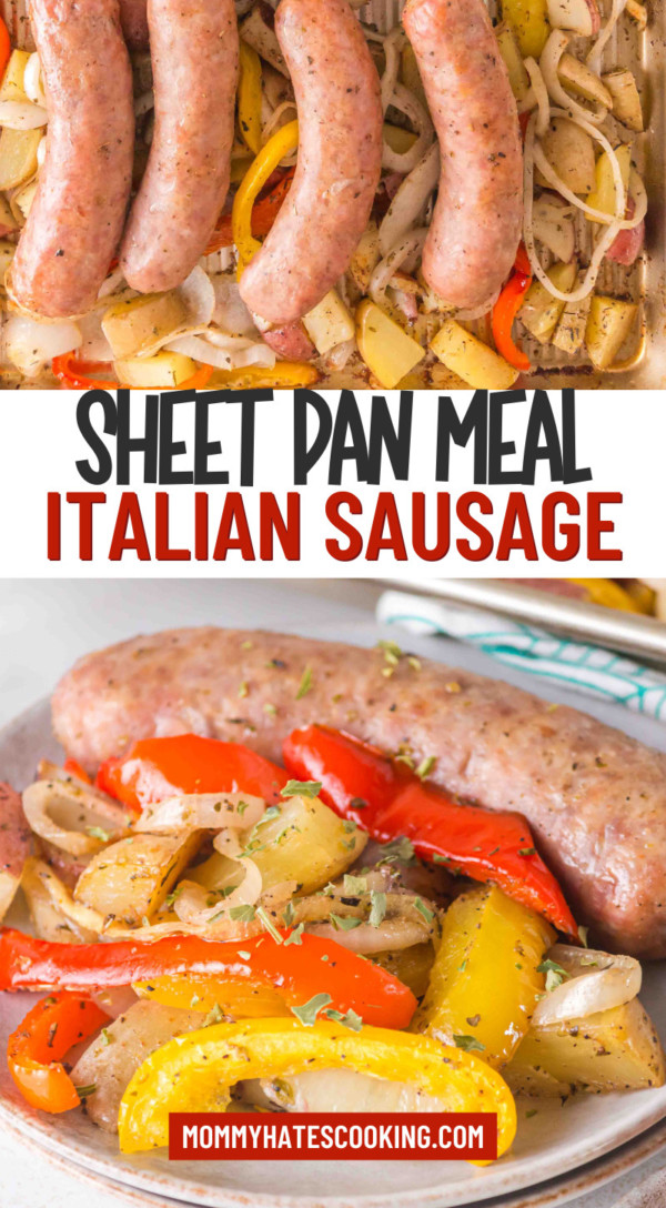 sheet pan baked italian sausage pinterest image