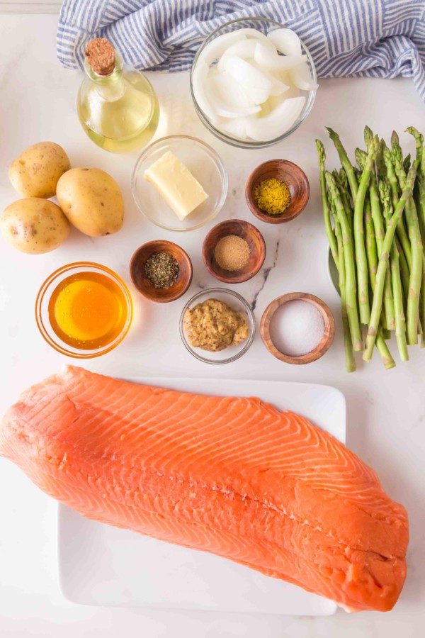 sheet pan gluten-free salmon and vegetables recipe ingredients