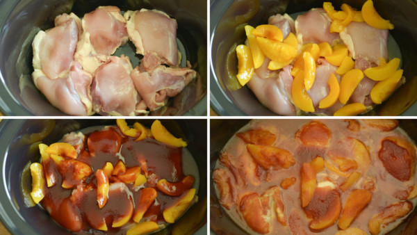 slow cooker bbq peach chicken recipe process shots